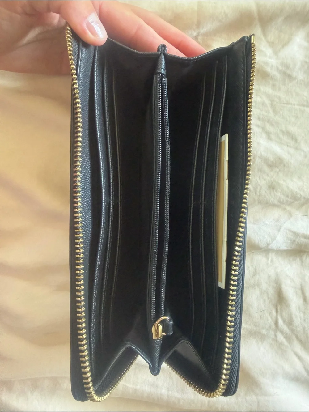 Michael Kors Black Leather Zip-Around Wallet with Gold Logo